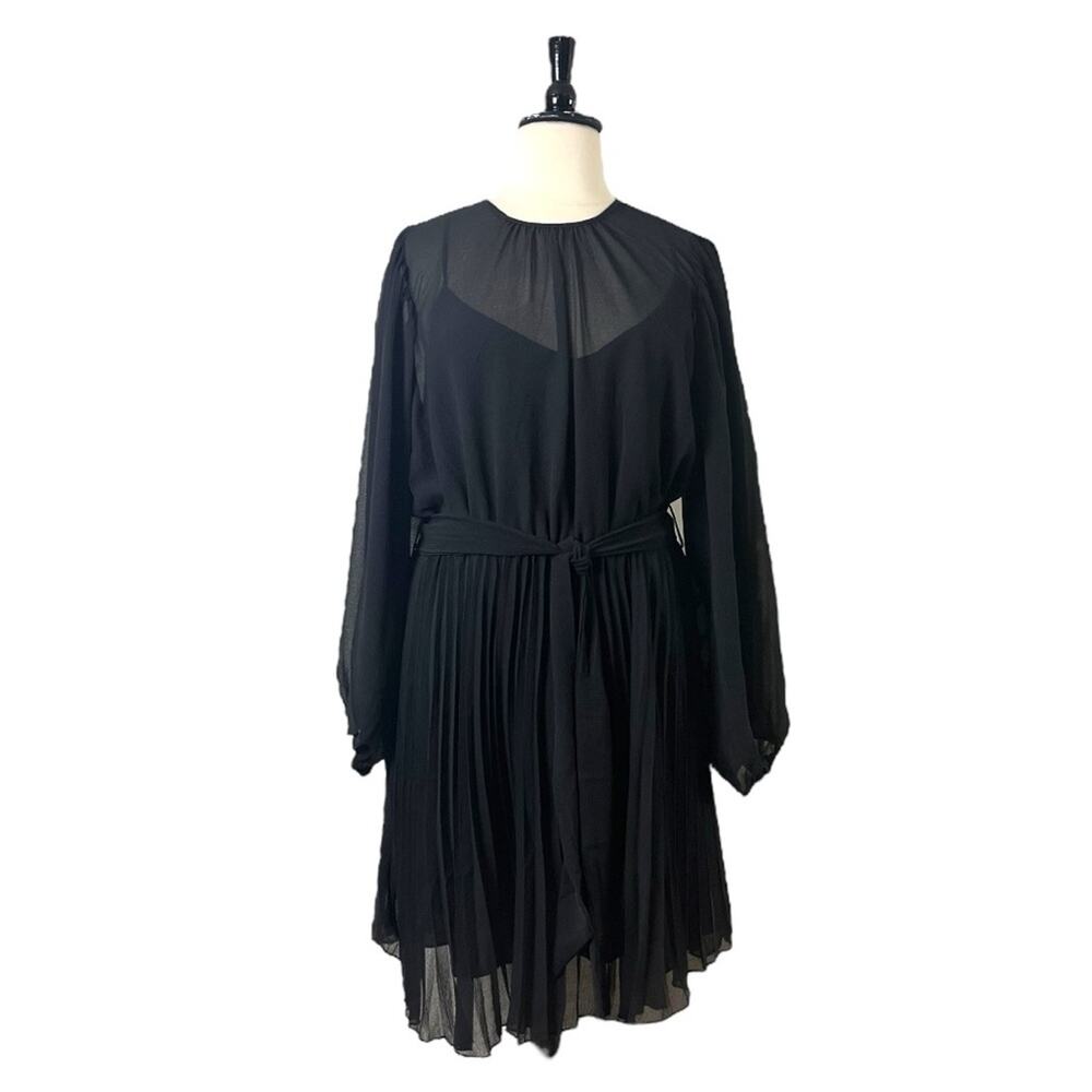 City Chic New Dress Black Pleated Midi Crepe Semi Sheer Women’s Size XL/22